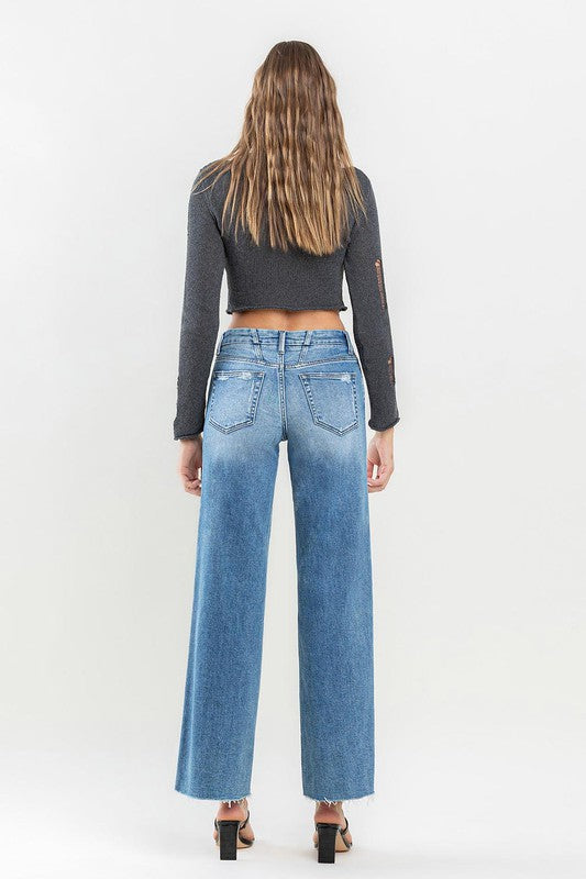 VERVET by Flying Monkey Mid Rise Raw Hem Wide Leg Jeans