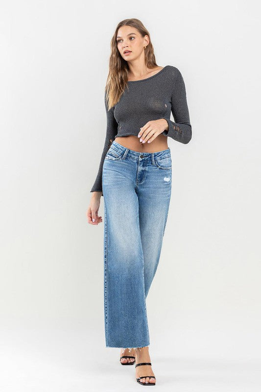 VERVET by Flying Monkey Mid Rise Raw Hem Wide Leg Jeans