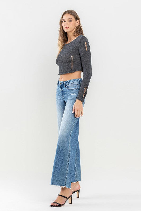 VERVET by Flying Monkey Mid Rise Raw Hem Wide Leg Jeans