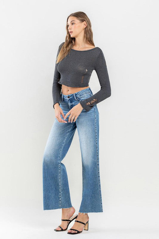 VERVET by Flying Monkey Mid Rise Raw Hem Wide Leg Jeans