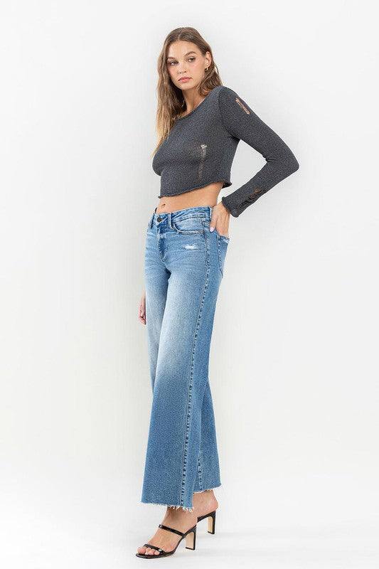 VERVET by Flying Monkey Mid Rise Raw Hem Wide Leg Jeans