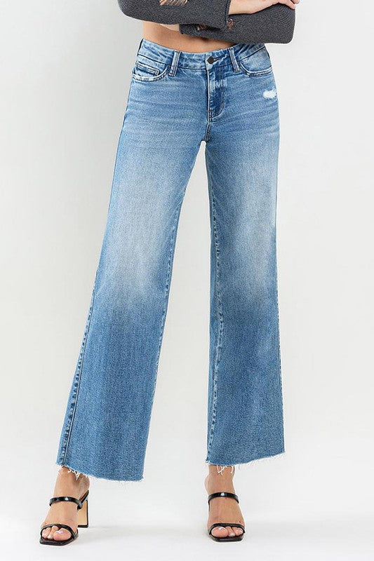 VERVET by Flying Monkey Mid Rise Raw Hem Wide Leg Jeans