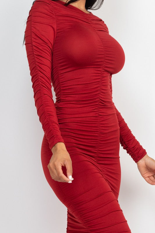 Capella Ruched Long Sleeve Midi Dress