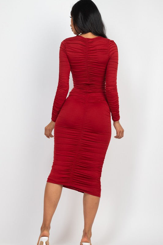 Capella Ruched Long Sleeve Midi Dress