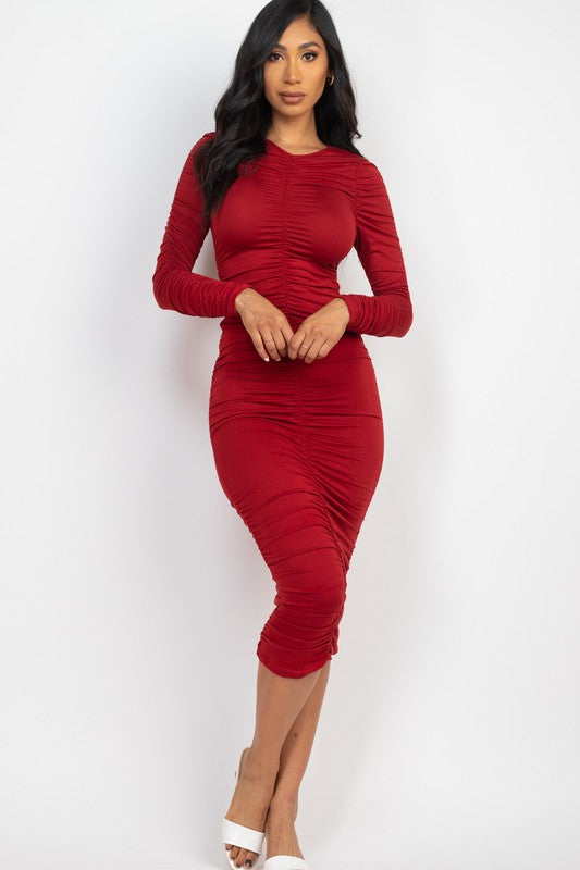 Capella Ruched Long Sleeve Midi Dress