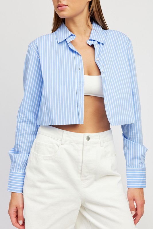 Emory Park STRIPED CROPPED SHIRT WITH CUT EDGE