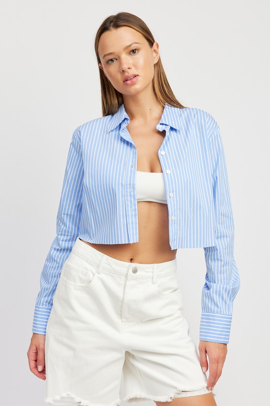 Emory Park STRIPED CROPPED SHIRT WITH CUT EDGE