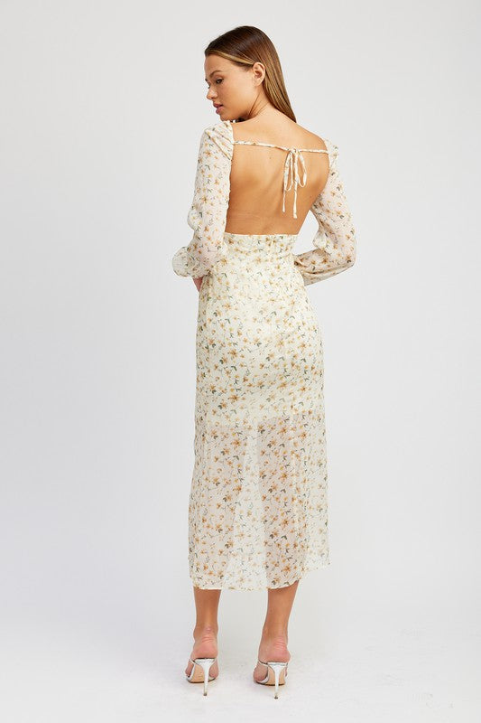 Emory Park FLORAL PRINT CHIFFON MAXI DRESS WITH OPEN BACK