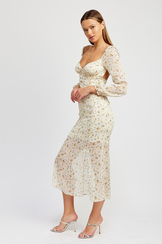 Emory Park FLORAL PRINT CHIFFON MAXI DRESS WITH OPEN BACK