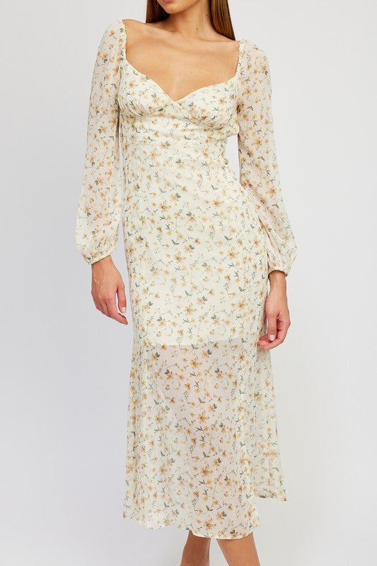 Emory Park FLORAL PRINT CHIFFON MAXI DRESS WITH OPEN BACK