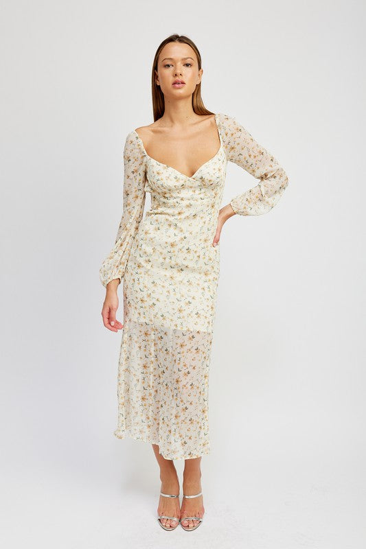 Emory Park FLORAL PRINT CHIFFON MAXI DRESS WITH OPEN BACK