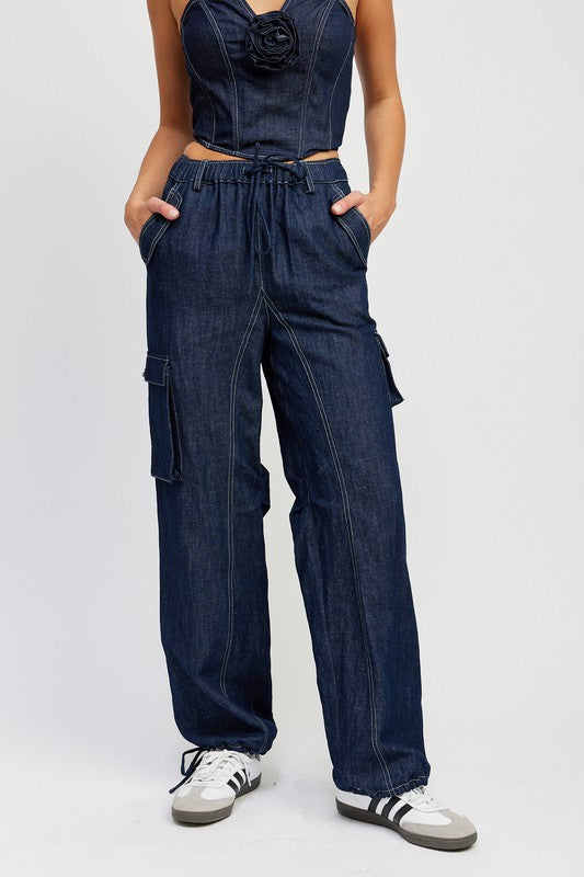 Emory Park CONTRAST STITCHING DENIM PANTS