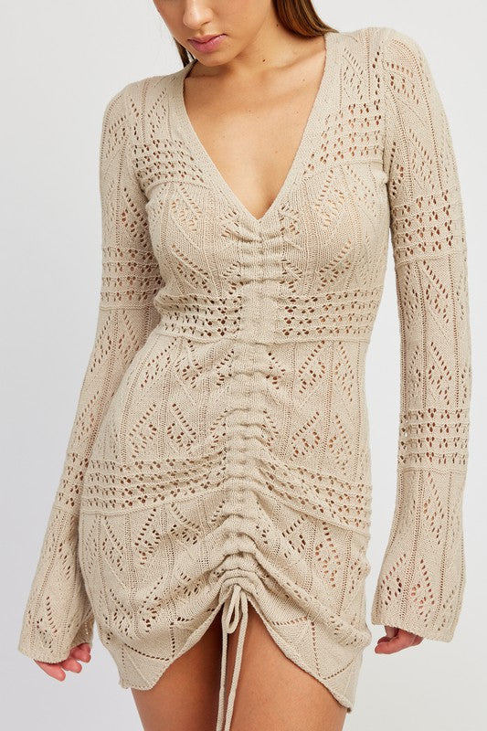 Emory Park RUCHED CROCHET MINI DRESS