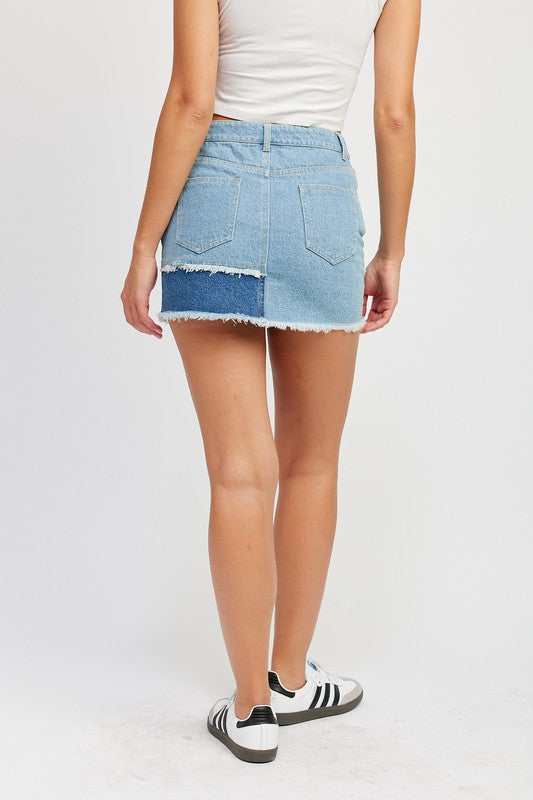 Emory Park PATCH WORK DENIM MINI SKIRT