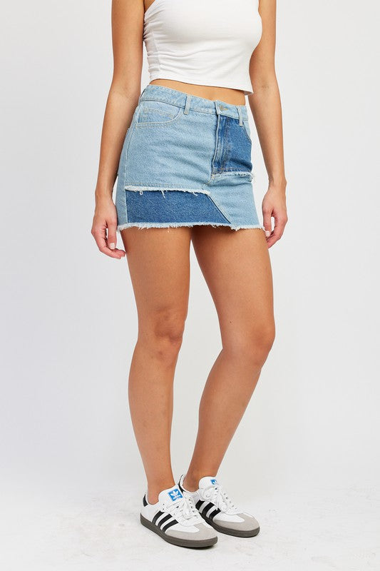 Emory Park PATCH WORK DENIM MINI SKIRT