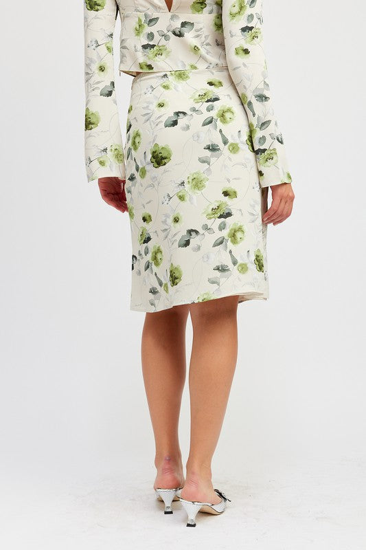 Emory Park FLORAL MIDI SKIRT WITH FRONT DRAWSTRING