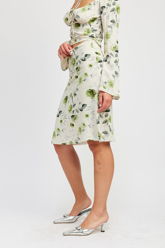 Emory Park FLORAL MIDI SKIRT WITH FRONT DRAWSTRING