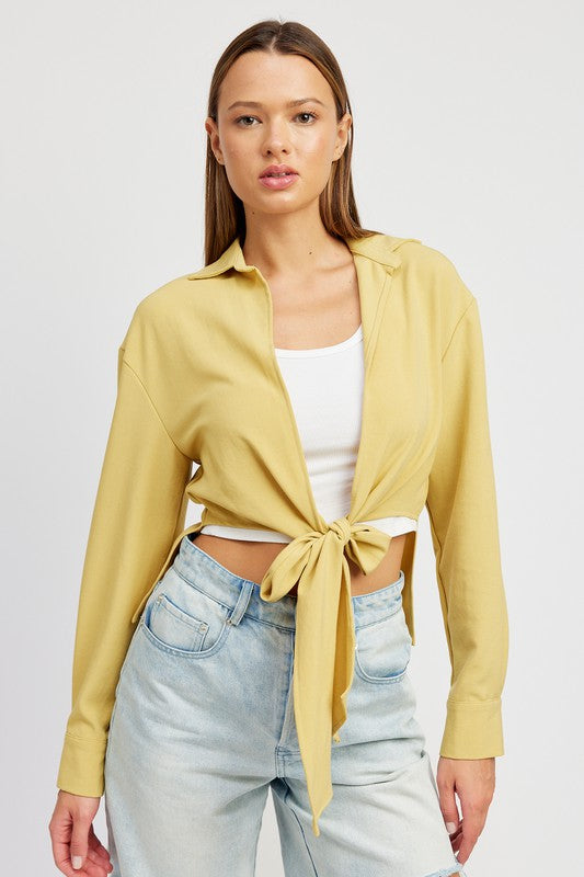 Emory Park TIE FRONT CROPPED BLOUSE