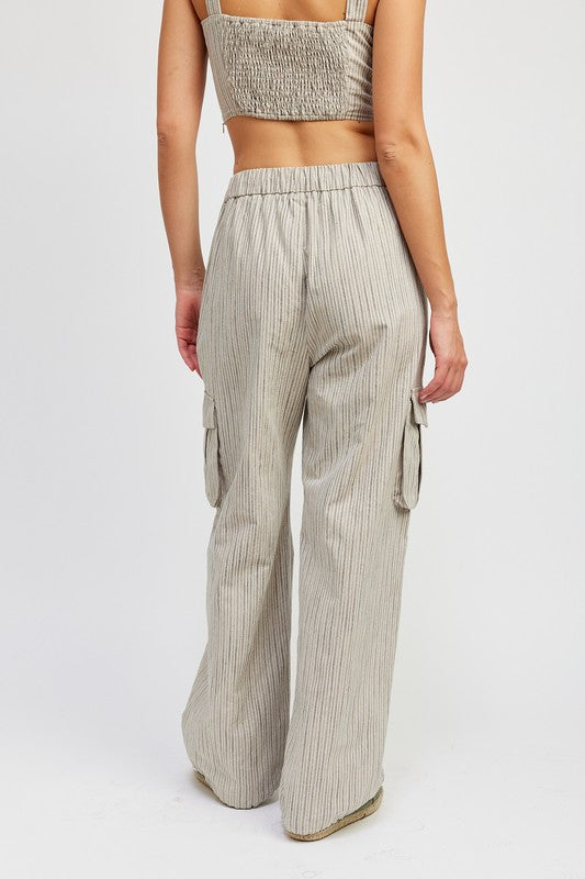 Emory Park STRIPED CARGO PANTS WITH WAIST DRAWSTRING