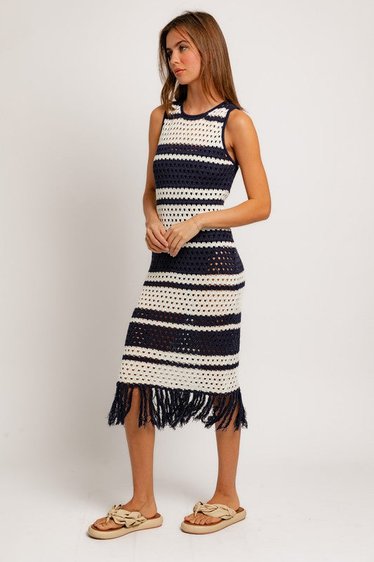 LE LIS Sleeveless Crochet Effect Sweater Dress