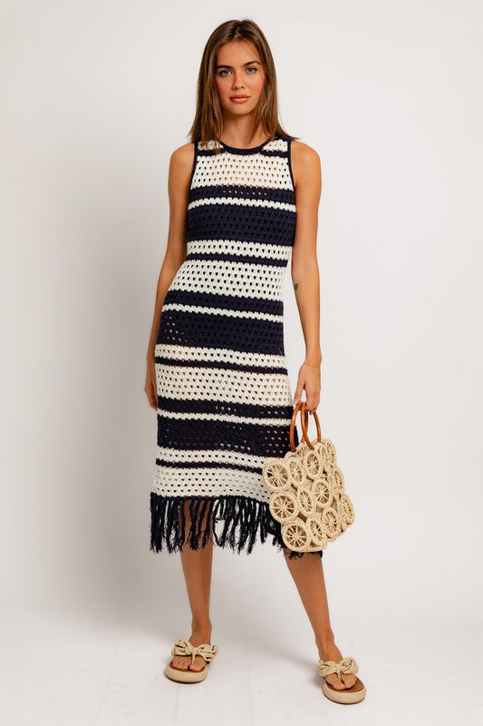 LE LIS Sleeveless Crochet Effect Sweater Dress