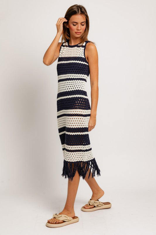 LE LIS Sleeveless Crochet Effect Sweater Dress