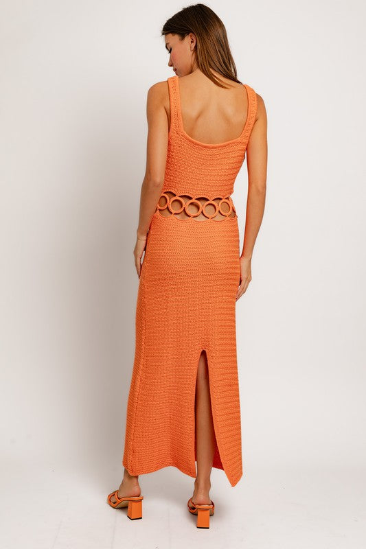 LE LIS Square Neck Sleeveless Crochet Midi Dress