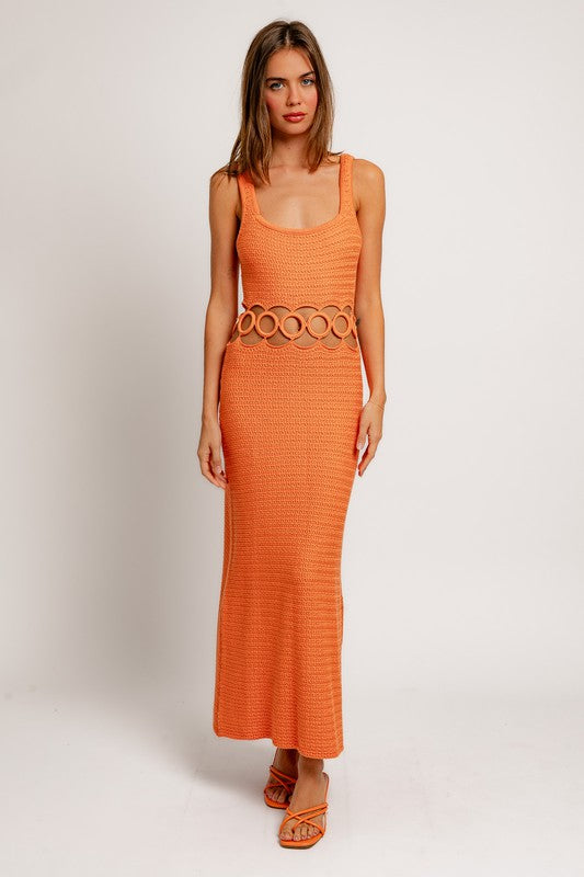 LE LIS Square Neck Sleeveless Crochet Midi Dress