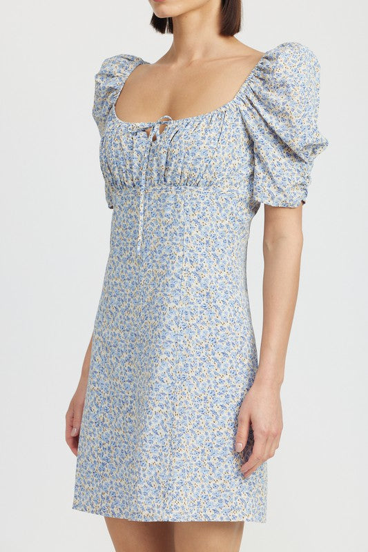 Emory Park FLORAL MINI DRESS WITH PUFF SLEEVES