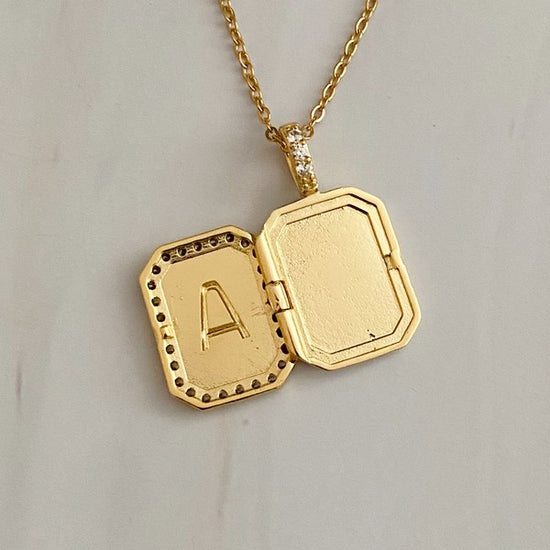 Ellison and Young Initial Deco Open Locket Pendant Necklace