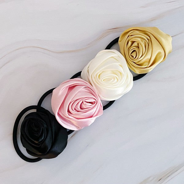 Ellison and Young Hand Picked Satin Rose Hair Tie Set of 4