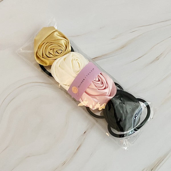 Ellison and Young Hand Picked Satin Rose Hair Tie Set of 4