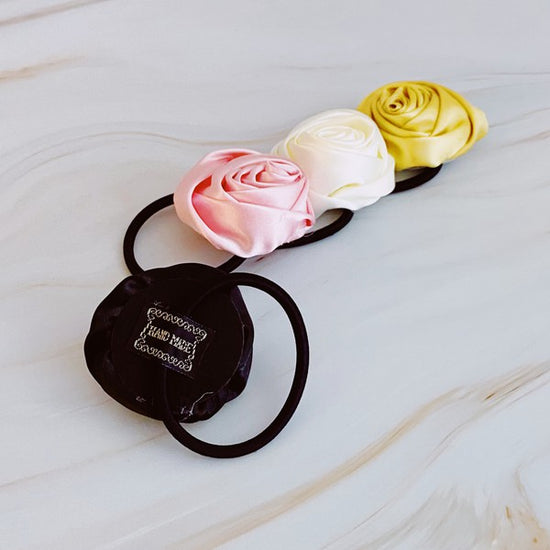 Ellison and Young Hand Picked Satin Rose Hair Tie Set of 4