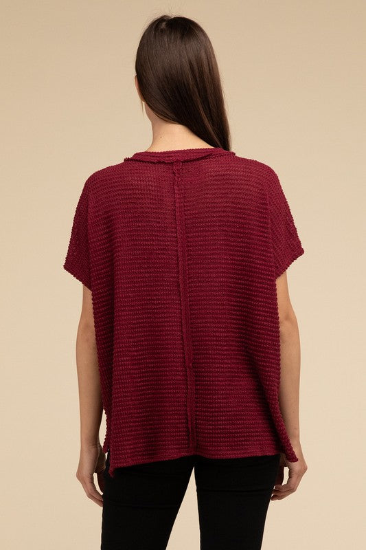 ZENANA Dolman Short Sleeve Jacquard Sweater