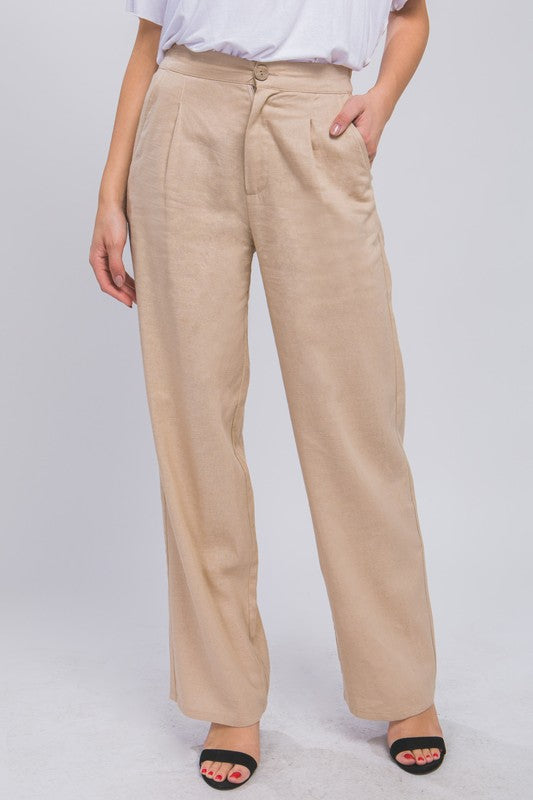 Love Tree Linen Front Creased Pants