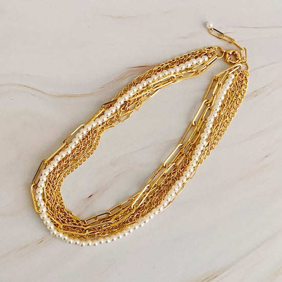 Ellison and Young Multi Chain Pearl Necklace 18K Gold Plated