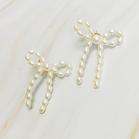 Ellison and Young Pearl Bow Ballerina Earrings 18K GOLD PLATED