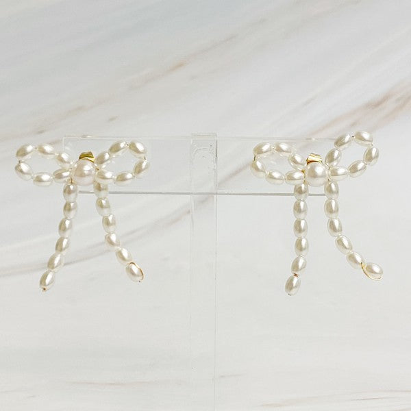 Ellison and Young Pearl Bow Ballerina Earrings 18K GOLD PLATED