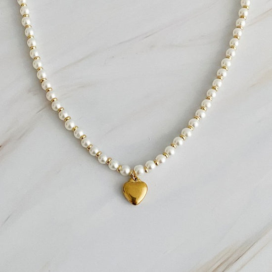 Ellison and Young Pearl And Gold Bauble Heart Necklace