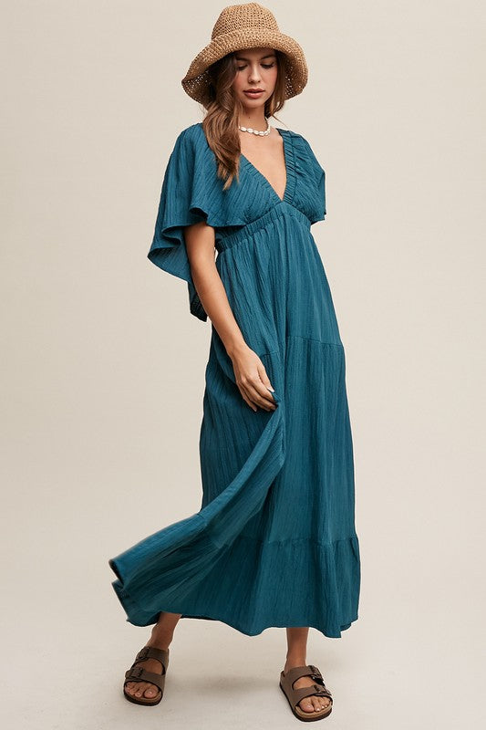 Listicle V-neck Ruffle Sleeve Flowy Vacation Dress