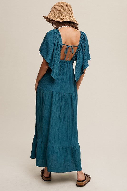 Listicle V-neck Ruffle Sleeve Flowy Vacation Dress