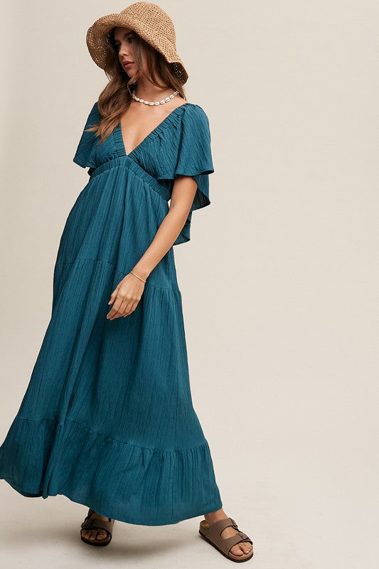 Listicle V-neck Ruffle Sleeve Flowy Vacation Dress