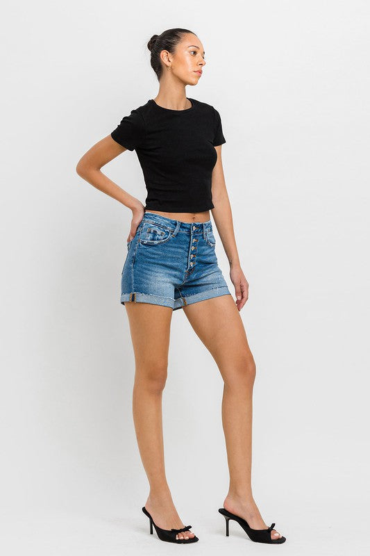 VERVET by Flying Monkey Super High Rise Button Up Mom Shorts