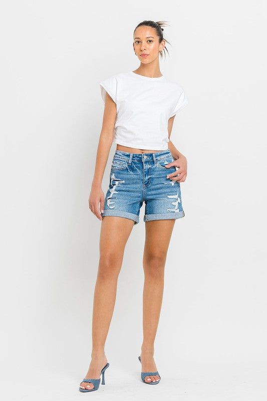 VERVET by Flying Monkey High Rise Double Cuff Shorts