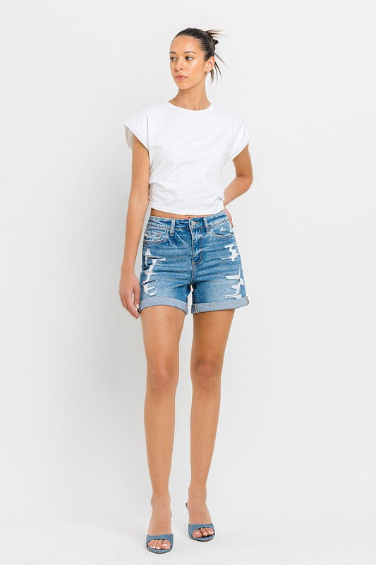 VERVET by Flying Monkey High Rise Double Cuff Shorts
