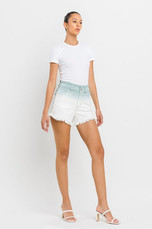 VERVET by Flying Monkey Super High Rise Paperbag Waistband Ombre Shorts