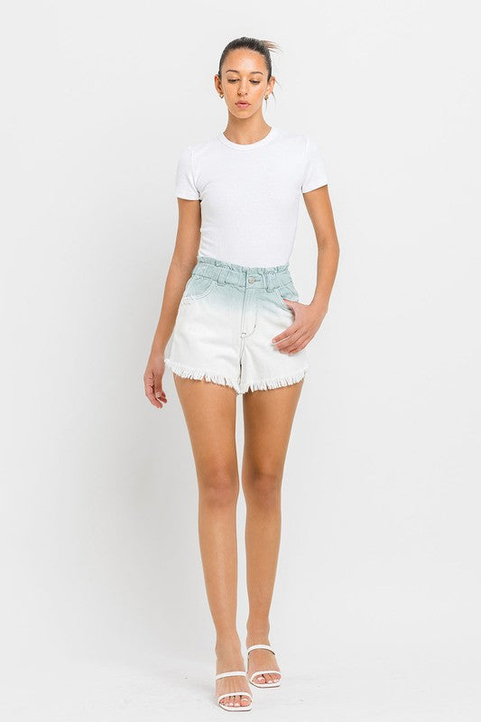 VERVET by Flying Monkey Super High Rise Paperbag Waistband Ombre Shorts