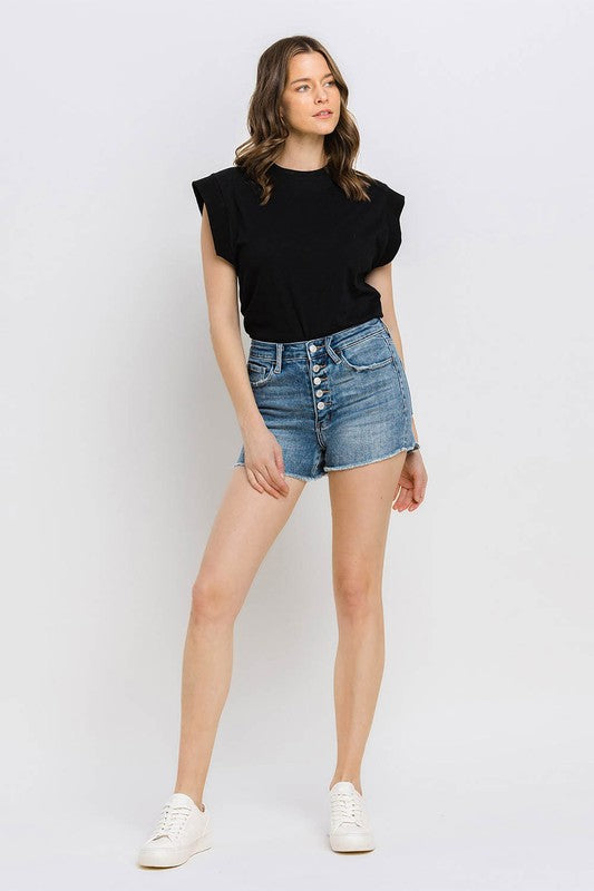 VERVET by Flying Monkey Super High Rise Button Up Stretch Shorts