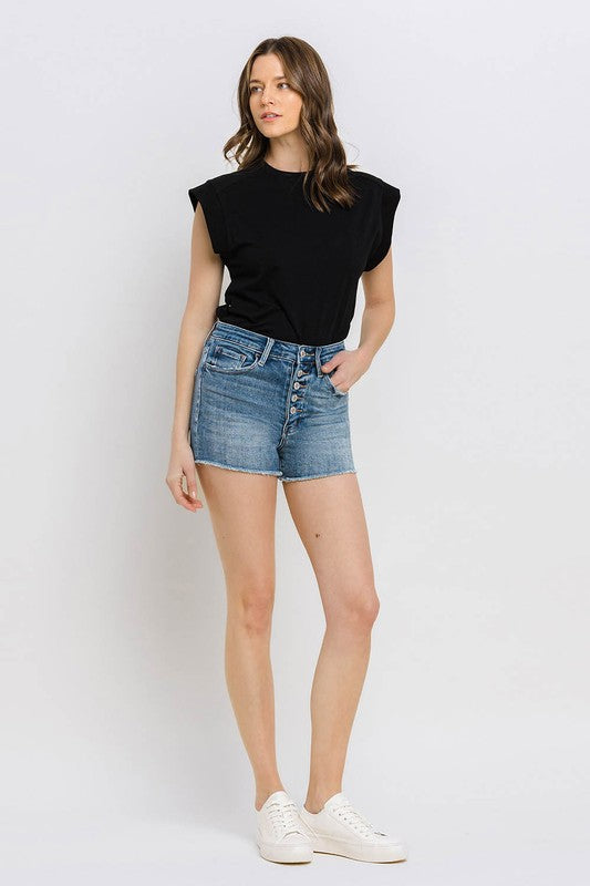 VERVET by Flying Monkey Super High Rise Button Up Stretch Shorts