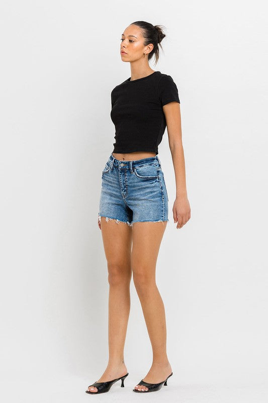 VERVET by Flying Monkey High Rise Raw Hem Denim Shorts